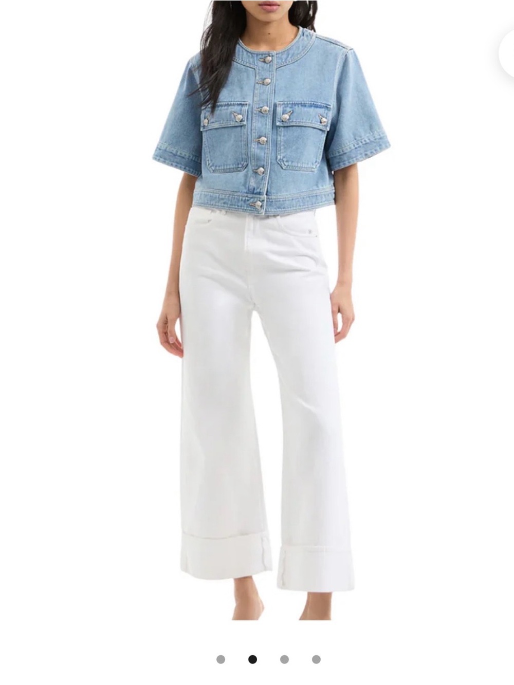 Veronica Beard Light Blue Cropped Short-Sleeve Denim Jacket - Picture 4 of 4